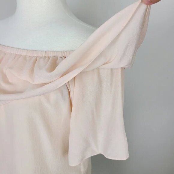 Marciano Blush Pink Silk Off the Shoulder Ruffle Top Small - Picture 7 of 16